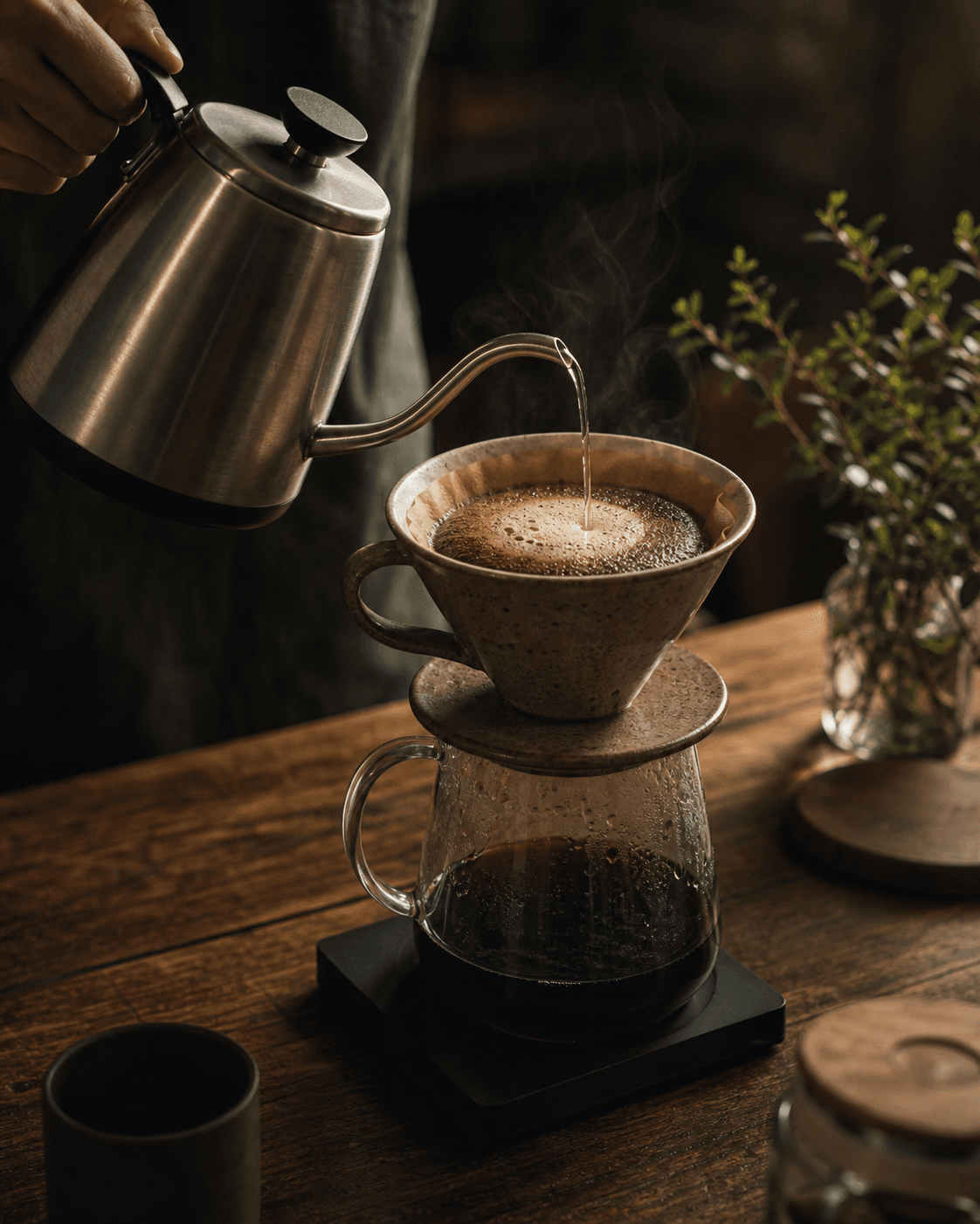 ハンドドリップでコーヒーを淹れている様子